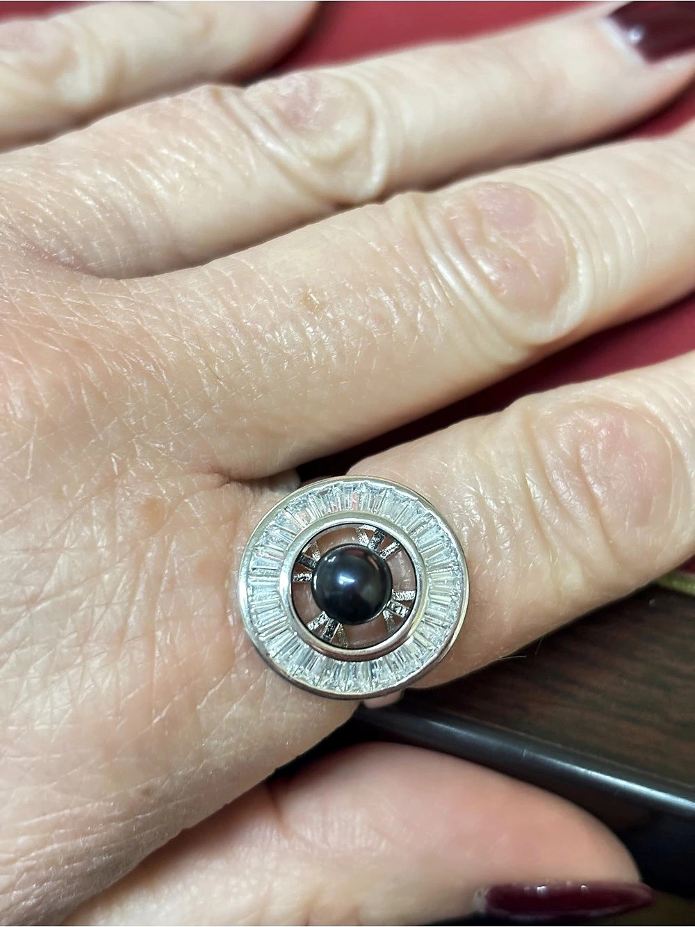 Black Pearl Ring in Silver-tone